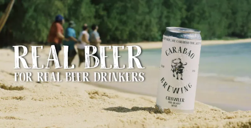Real beer for real beer drinkers: a Carabao crowler on the beach